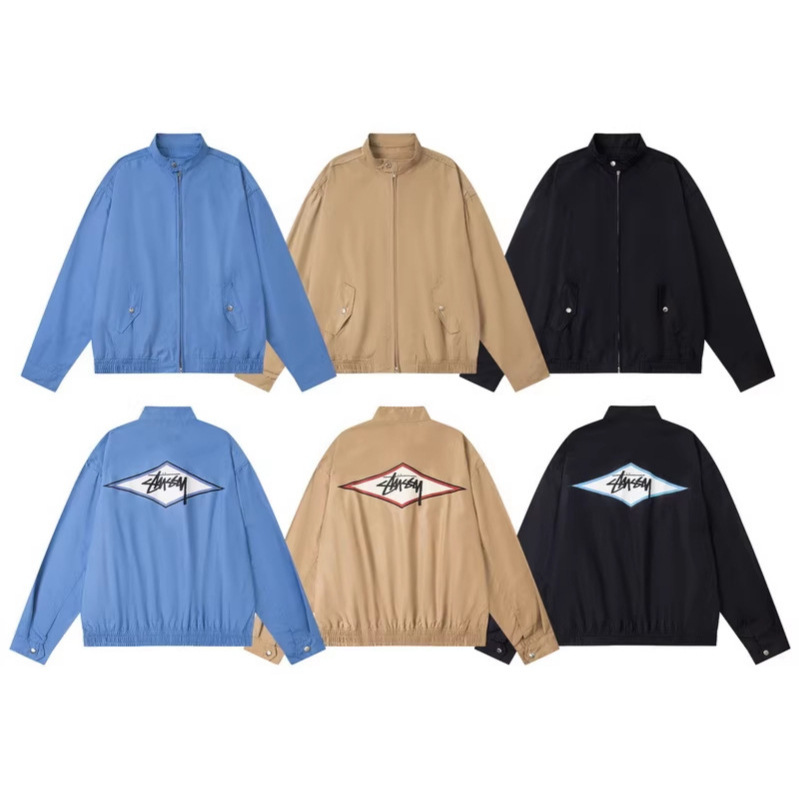 Cross-Border Trendy Brand Stussy Letter Print Paired with Zipper Flap Design Classic American Harrington Retro Jacket