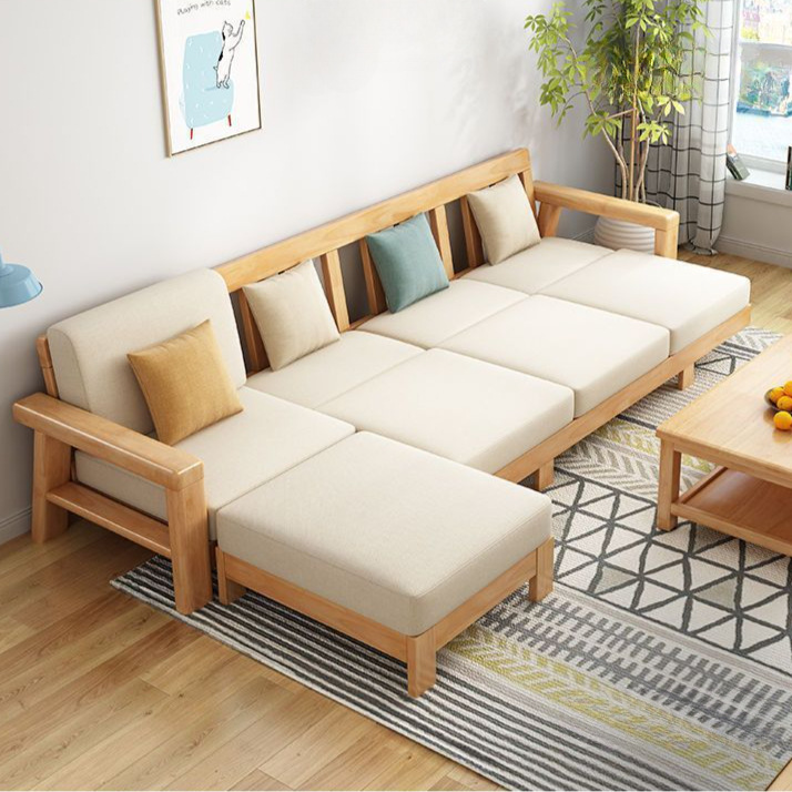 Solid Wood Sofa, New Chinese Style, Small Apartment Size, Rubber Wood, Washable, Double Seater, Modern Minimalist Living Room Sofa for Three People