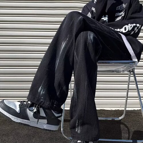 Black micro-pants men's spring American high street jeans teenagers handsome high-end straight pants men's