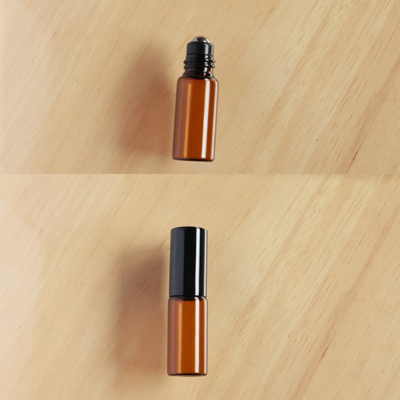 Botella roll-on para aceites esenciales cosméticos, botella marrón para aceites esenciales, botella transparente para reactivos, botella roll-on de vidrio, botella de perfume ámbar.