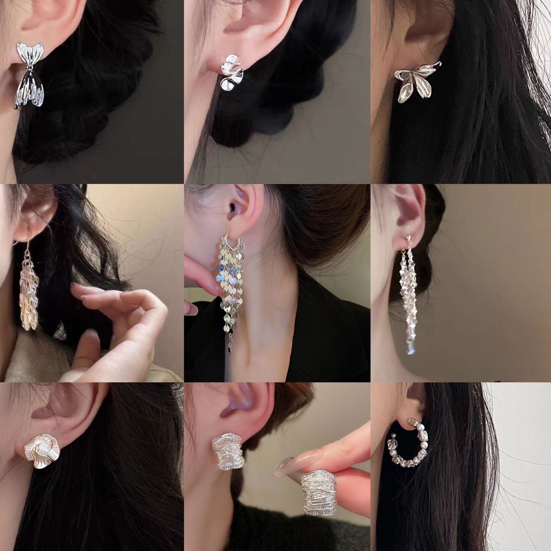 s925银针银色夸张圆圈耳环气质小众设计感耳饰耳钉耳圈耳饰女批发 2