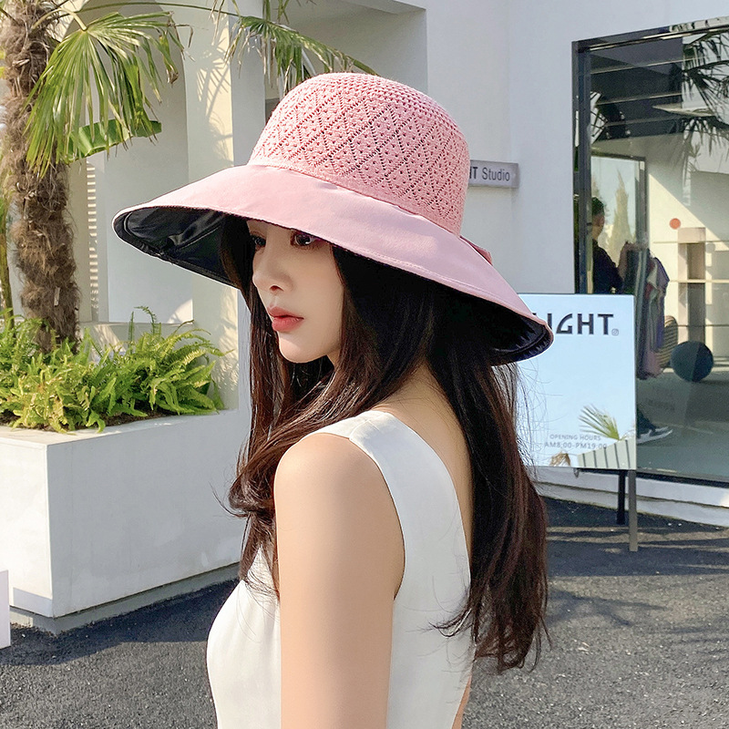 Sweet Bow Big Brim Sun Hat Summer Black Glue Anti-ultraviolet Sun Hat display picture 3