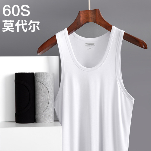 Men's Modal Tank Top Summer Ice Cool Track Suit Innerwear Spring Autumn Sleeveless White Grandpa Sweatshirt