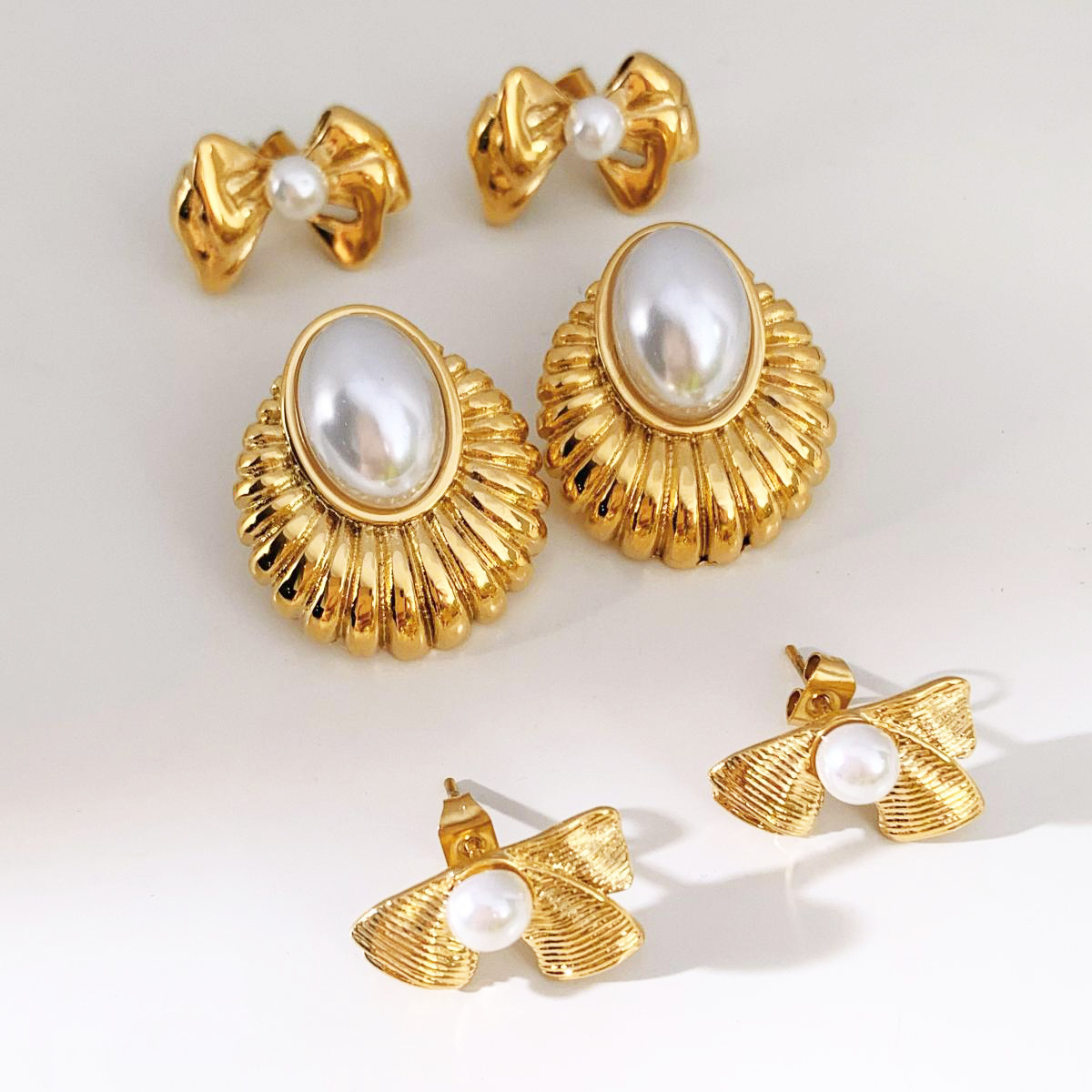 Summer retro elegant earrings with bow stainless steel