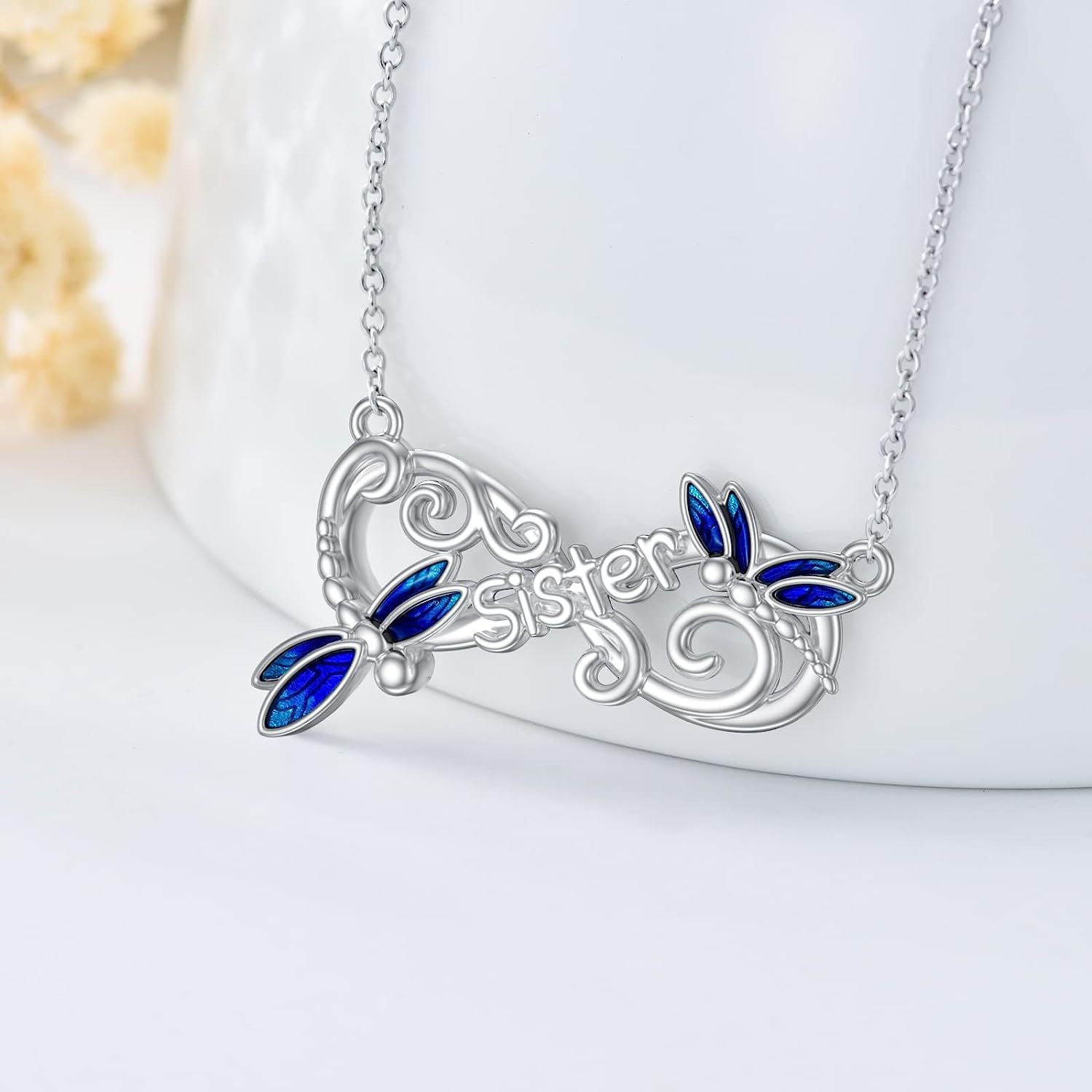 Collar hermana libélula para mujer, cadena de moda azul_voghion.com