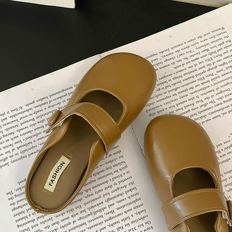 Нишевые мягкие кожаные сумки с половиной тапочек женские весной и осенью 2025 года новые педали сладкие плоские холодные перетаскивания