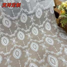 现货春夏梅花点点镂空网布欧根纱绣花布料牛奶丝线刺绣服装蕾丝布