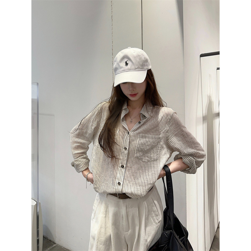 肥柒柒大码透薄感条纹衬衫女春秋新款长袖衬衣休闲韩版外套潮|undefined