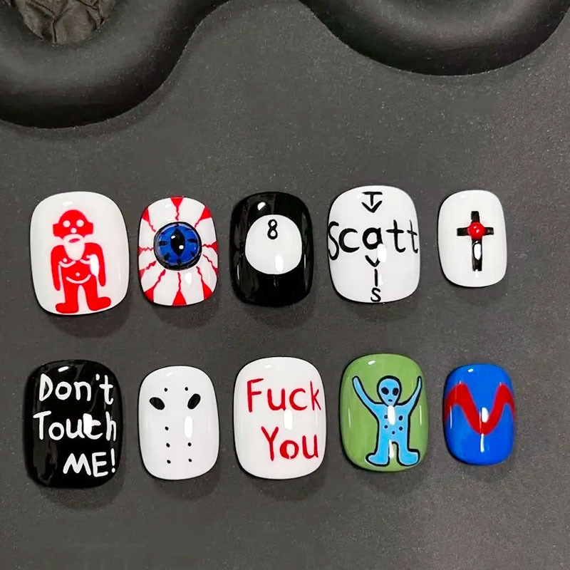 Autumn and Winter New Popular Cute Cartoon Whitening Wearable Nails Niche Design Short Bean Nail Patches Factory Wholesale