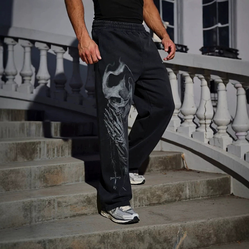 Cross-Border Hot-Selling New Autumn and Winter 3D Horror Skull Print Sweatpants Casual Loose Trendy Long Pants Men's Sweatpants