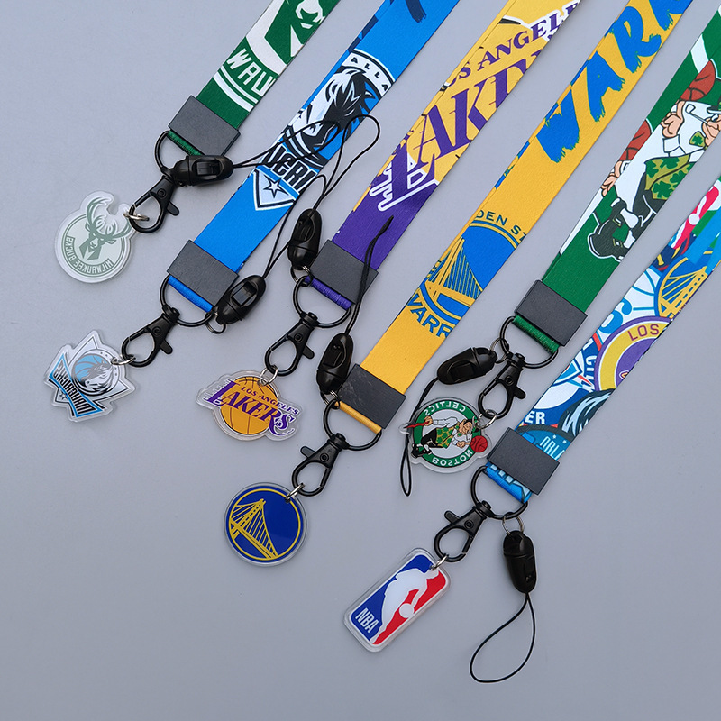 Mobile Phone Lanyard Cute Cartoon Hanging Neck Pendant Wide Flat Braided Belt Card Holder Badge Heat Transfer Nba Basketball Team