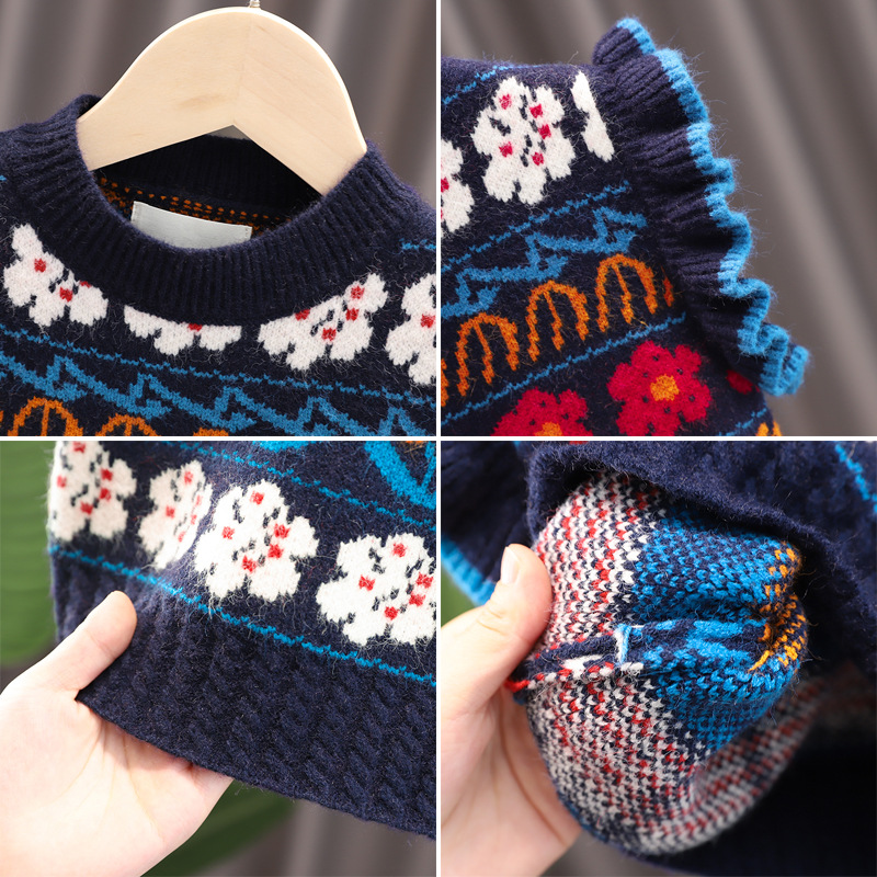 Niñas suéter chaleco 2022 otoño e invierno nuevo cuello redondo flor chaleco bebé de punto desgaste exterior Chaleco de los niños