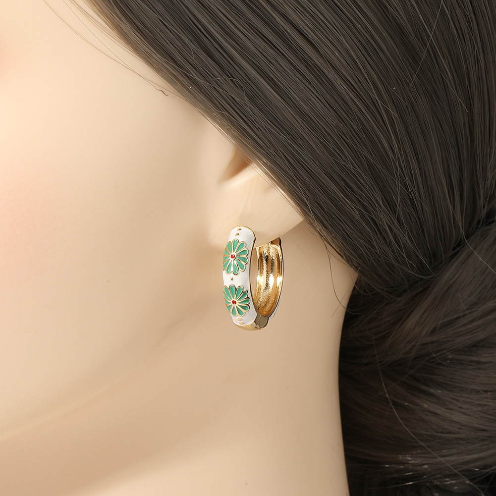 Fashion Flower Copper Hoop Earrings Enamel Copper Earrings