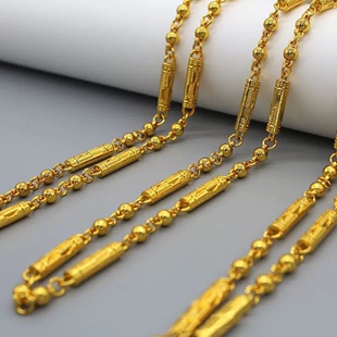 High imitation genuine goods sand gold necklace men and women thick fashion round bamboo chain domineering lucky gold necklace