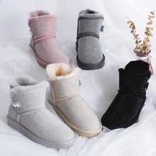 雪地靴2022冬季新款滿鑽羊一體女短靴加絨保暖水鑽棉鞋一件批發