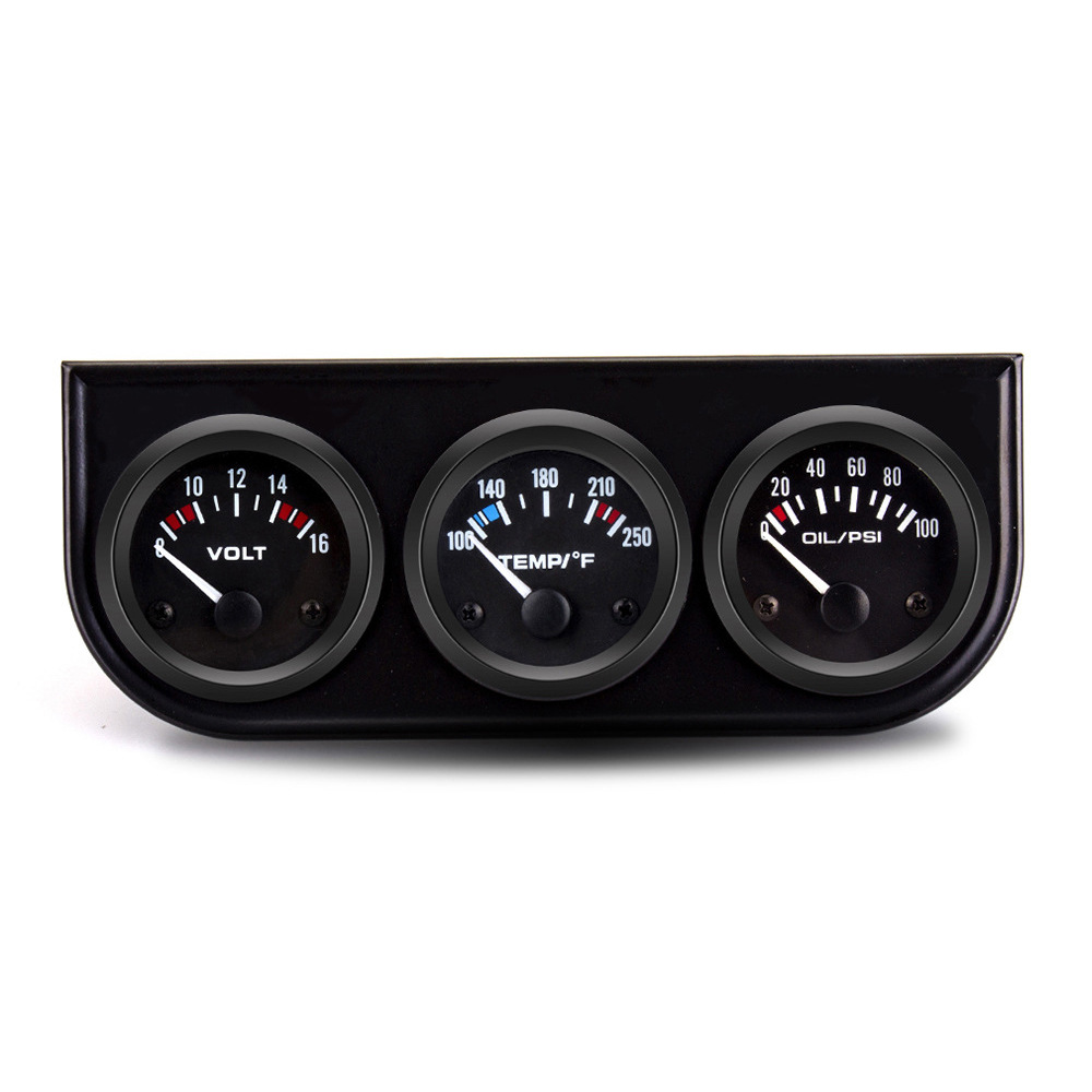 52mm 12V Universal Car Instrument Triple Gauge Water Temperature Gauge Voltmeter Oil Pressure Gauge Fahrenheit Celsius