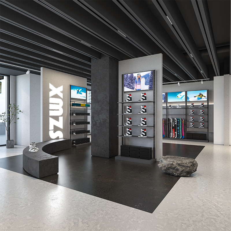 Tienda de ropa estante de exhibición estante de exhibición de artículos deportivos esquí de esquí estante de exhibición de ropa deportiva de hombre