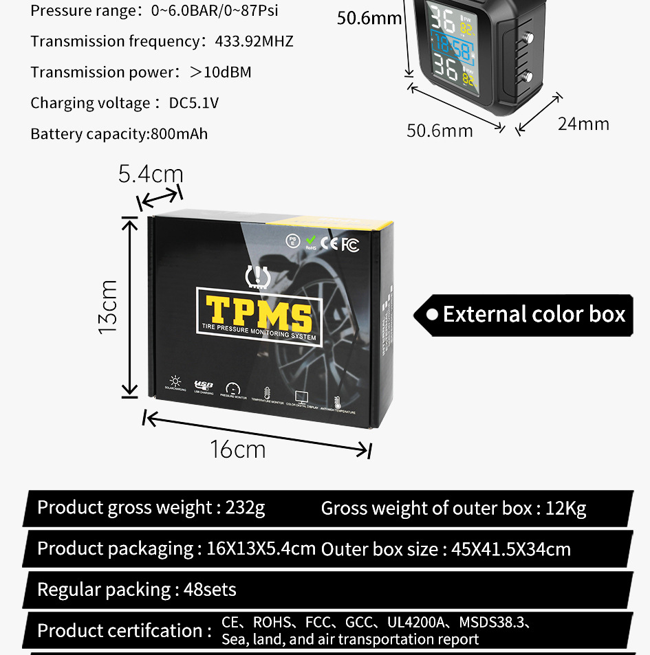 Mt20 Cross-Border Motorcycle Tire Pressure Monitor Electric Motorcycle Detector External Wireless Tire Pressure Detection System