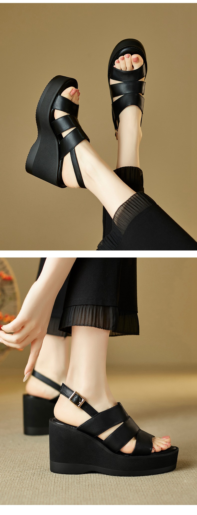 Sandal nữ mũi nhọn gót xuồng đế dày phong cách La Mã quai một dây — đen chi tiết 8