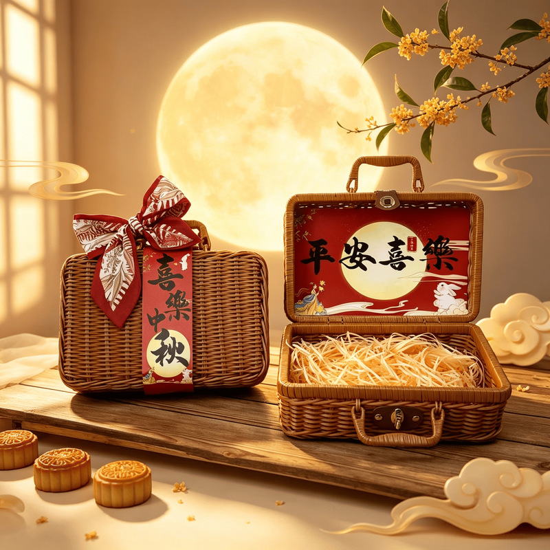 2026 Rattan Gift Box Suitcase Woven Box Business Gift Box Rattan Box Ins Mid-Autumn Festival Gift Box Souvenir Gift