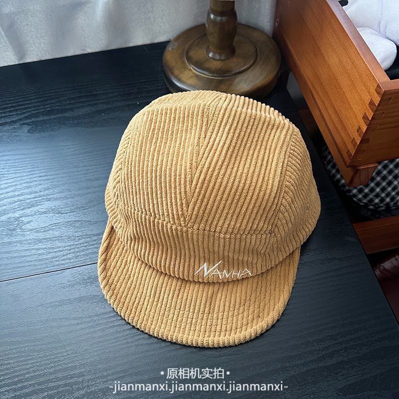 日式工装风灯芯绒软檐字母刺绣鸭舌帽子男女阿美咔叽休闲棒球帽|undefined
