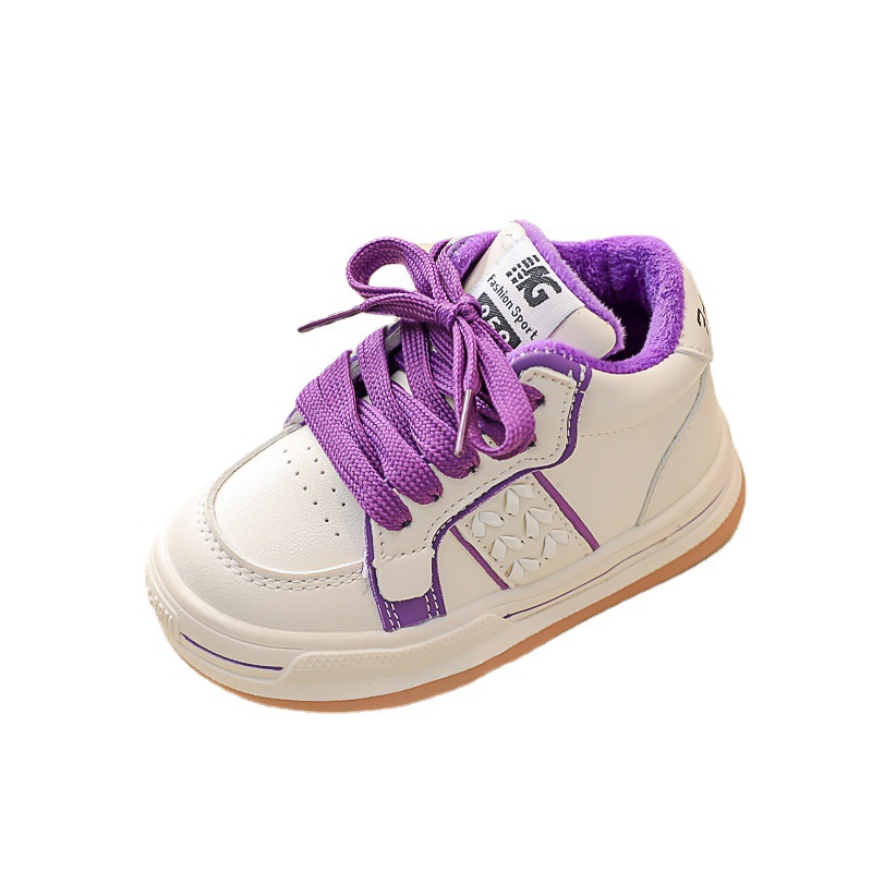 Zapatillas forradas de lana para niñas 2022 Otoño e Invierno nueva superficie de cuero con orejas de trigo acolchadas de algodón zapatilla niños medianos y pequeños niños cálidos zapatos acolchados de algodón