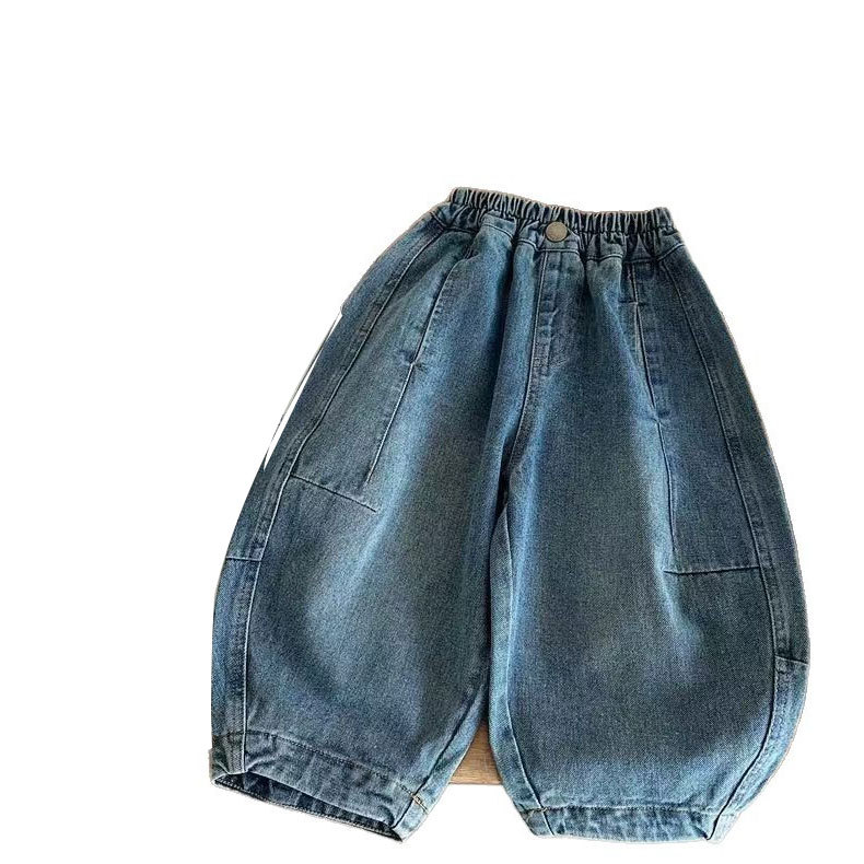 Nuevos jeans infantiles, ropa para niños y niñas, estilo coreano, pantalones largos de macheta sueltos, primavera y otoño, niños de mediana edad, pantalones de estilo extranjero.