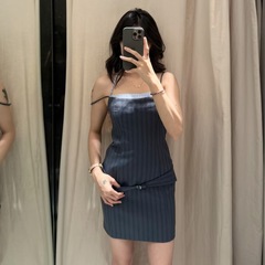 外贸批发2025 ZA女士美式甜辣时尚拼接吊带条纹收腰连衣裙8577148