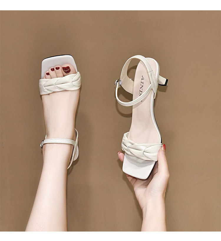 Giày sandal cao gót nữ quai ngang da cừu hở mũi gót thô 5 cm — Màu tím nhạt Gót Thô 5cm chi tiết 8