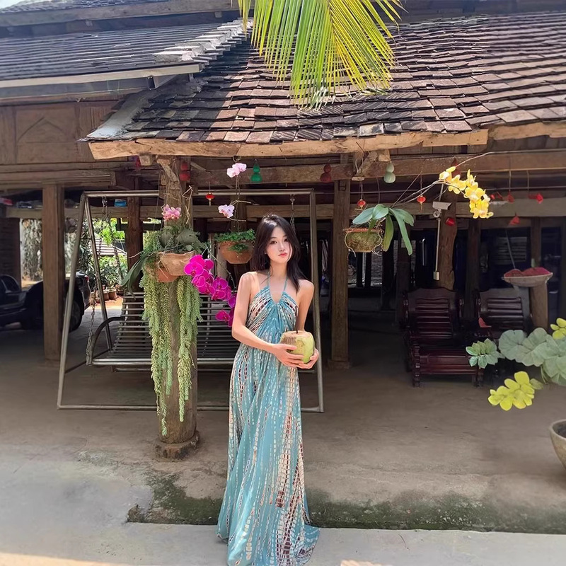 Bohemian Vacation Dress for Women, New Summer Style, French-Style Travel Photography Beach Dress, Elegant Long Dress