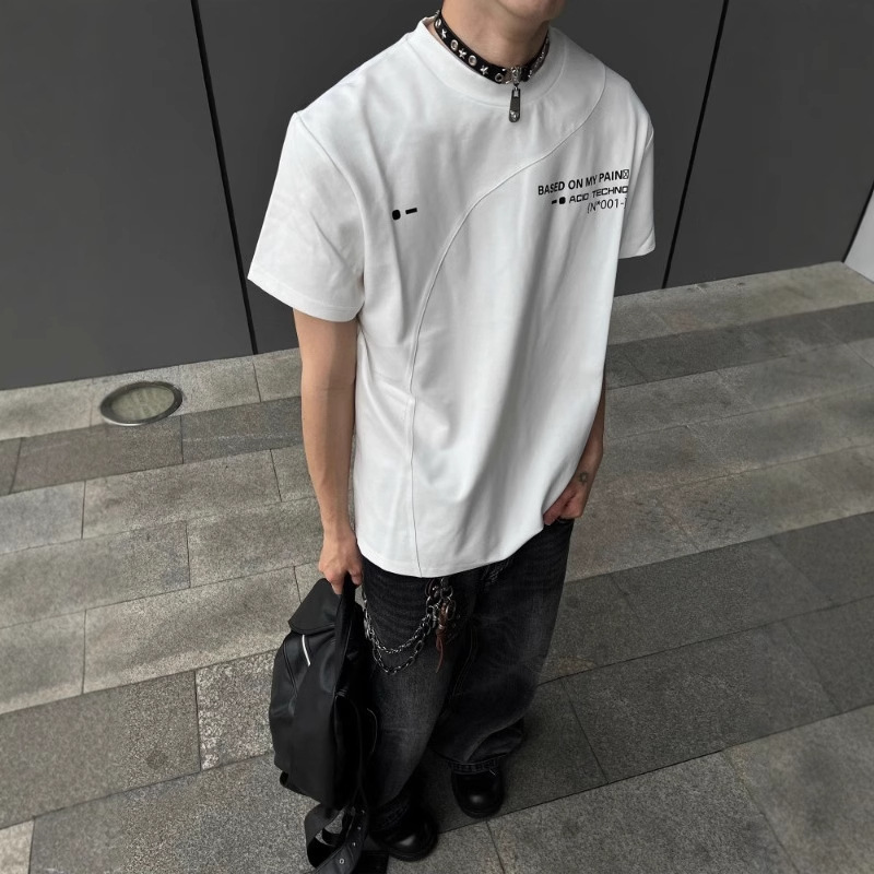 Maglietta estiva da uomo in stile americano con maniche patchwork, vestibilità ampia e corta, alla moda_voghion.com
