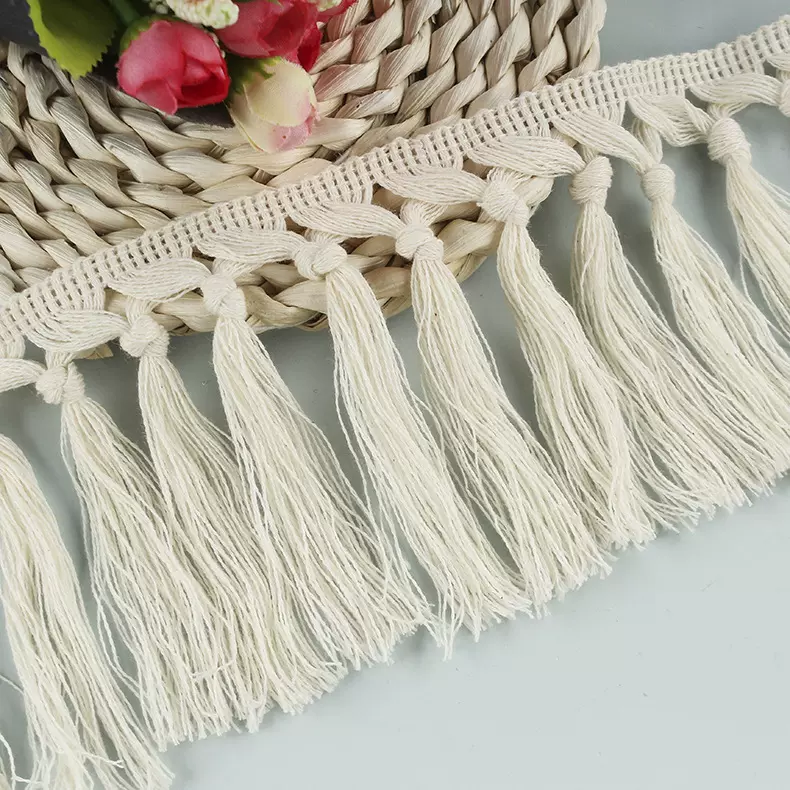 厂家生产打结排须花边 毛线流苏花边 围巾沙滩巾扫把花边批发