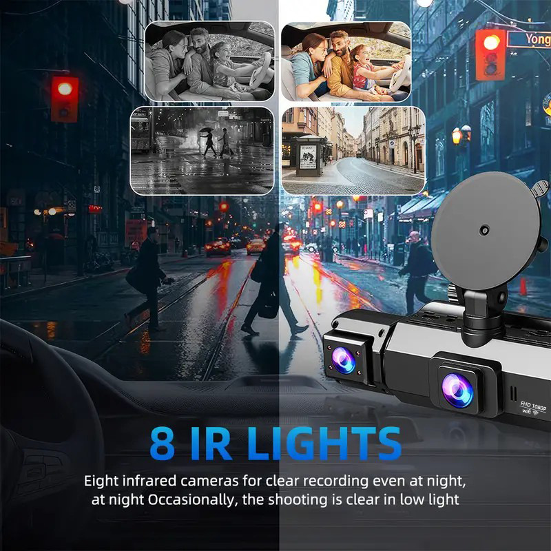 360 ° Cross-border four-camera high-definition dashcam with infrared night vision, supports mobile phone connectivity and 24-hour parking monitoring