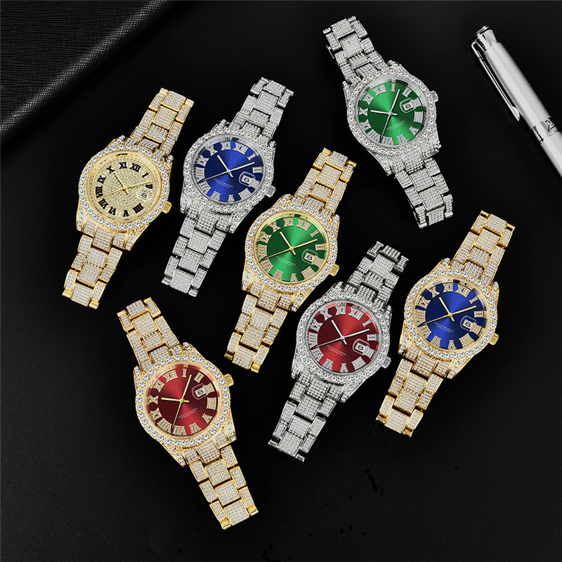 Reloj de marca de hip hop para hombres AliExpress fantasma de agua diamante estrellado calendario de oro reloj de cuarzo para hombres suministro de wechat