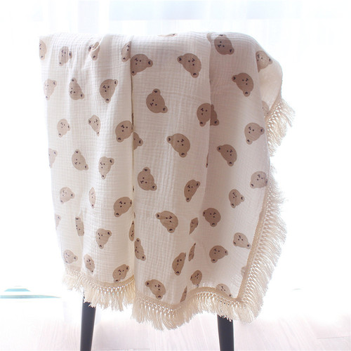Baby Cuddle Fleece Plush Bear Tassel Blanket Baby Stroller Cover Summer Air Conditioning Blanket Infant Swaddle Blanket