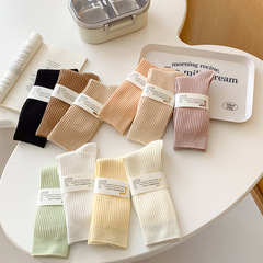 長襪子女春秋季薄款雙針女中筒襪純色堆堆襪ins潮學院風高筒棉襪