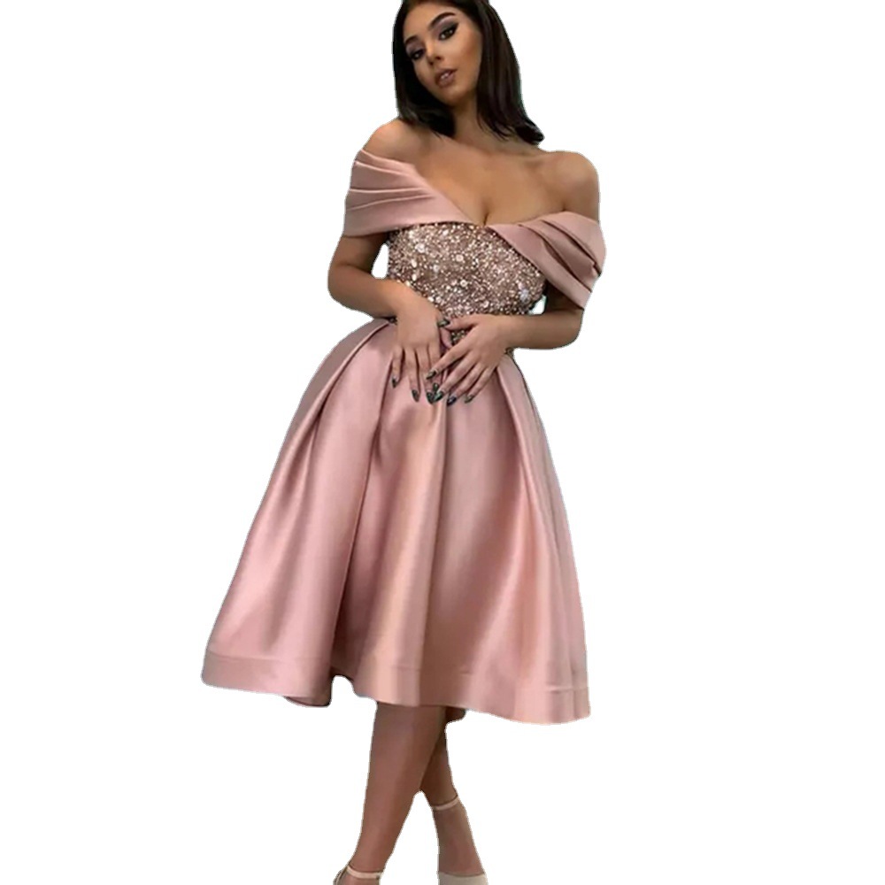 Vestido de Noche Elegante y Sencillo para Mujer, Primavera 2025, Diseño Cruzado, Largo, Entallado, con Lentejuelas y Hombros Descubiertos, para Banquetes