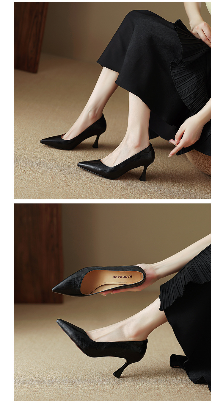 Giày cao gót mũi nhọn kiểu Pháp size 33-41, giày nữ xuân thu mới, giày cao gót đơn giản đi làm — Màu nâu chi tiết 12