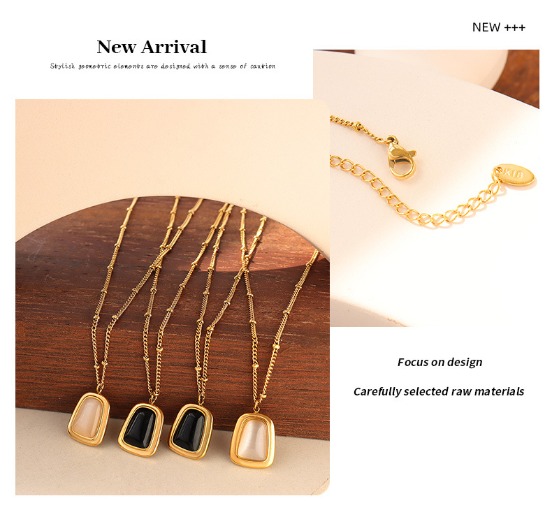 French Style Geometric Titanium Steel opal Earrings Necklace