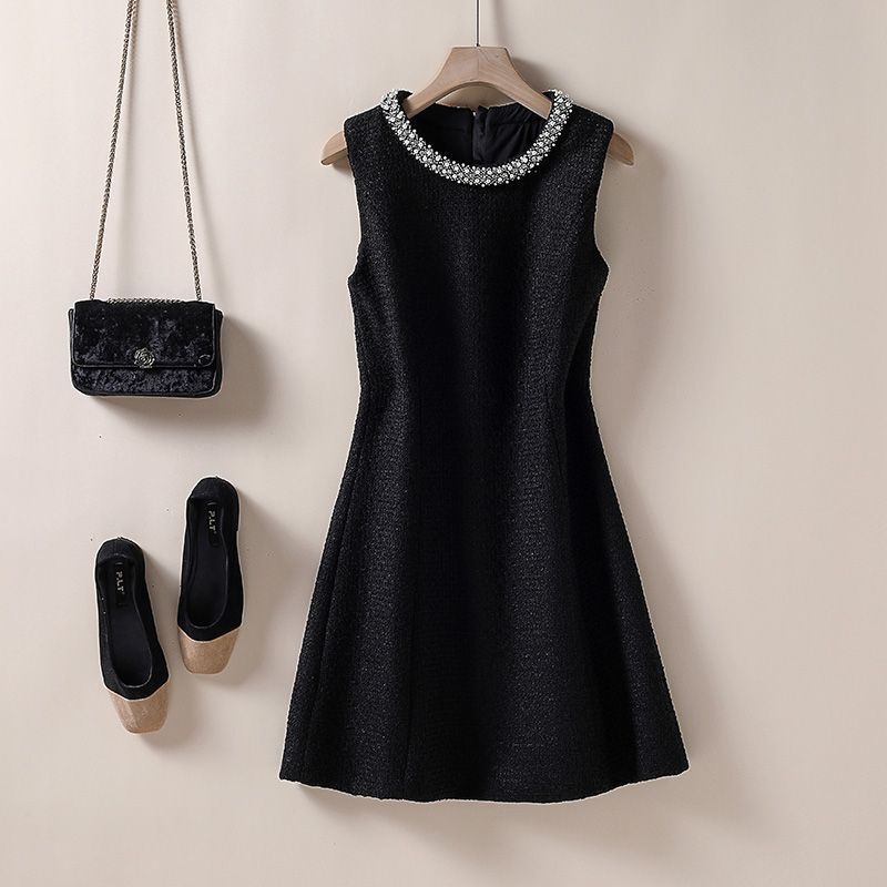 Tweed Style Woolen Vest Dress, Heavy Beaded Tweed Slimming Look Dress, New Autumn and Winter Women's Clothing