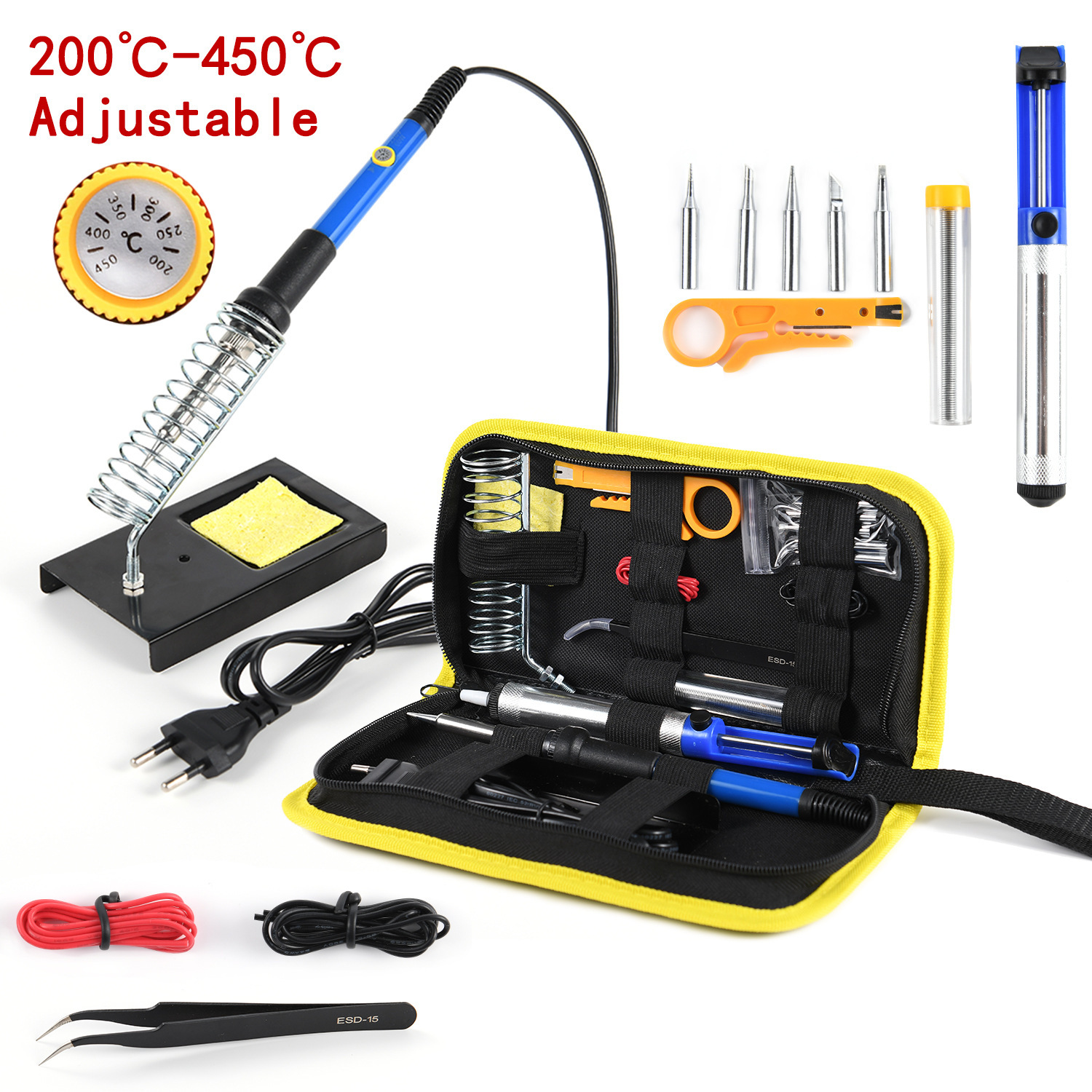220V110V 60W美规英规布袋套装可调温电烙铁套装助焊烙铁工具包