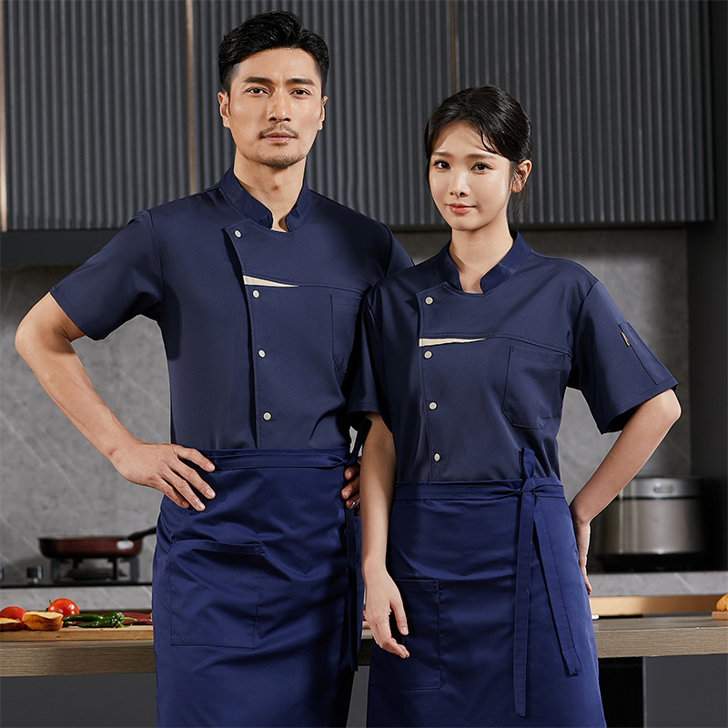 高端酒店厨师工作服透气网短袖餐饮酒楼饭店食堂火锅后厨房工衣夏