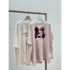 25SS YBオープン/ニッチデザインAC初秋レトロ柄ダメージプリントフェイクツーピース長袖から始まる/ 90% off