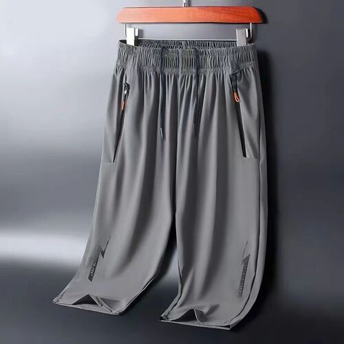 Men's Ice Silk 7/8 Length Loose Straight Leg Summer Shorts Casual Men's Summer Leisure Pants for Outside Wear Sports Pants