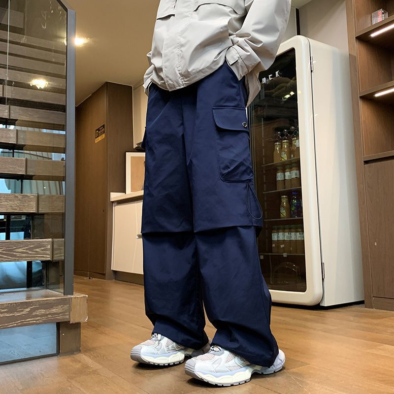 Frühling Neue Wasserdichte Weite-Bein Cargo Herren Stil Amerikanischen OOTD Lose Trendy Gerade Casual Hosen Männer_voghion.com