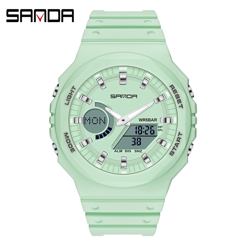 SANDA 6016 deportes reloj electrónico sincronización octogonal placa luminosa alarma cinta juvenil reloj
