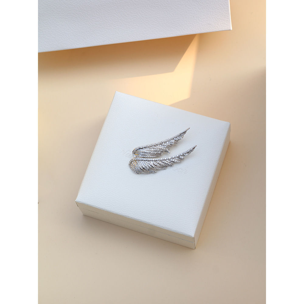 Micropelcro de piedra multifacé doble ala de ángel vuelo alas dimada plumas broche broche flores broche pareja mujer explosión