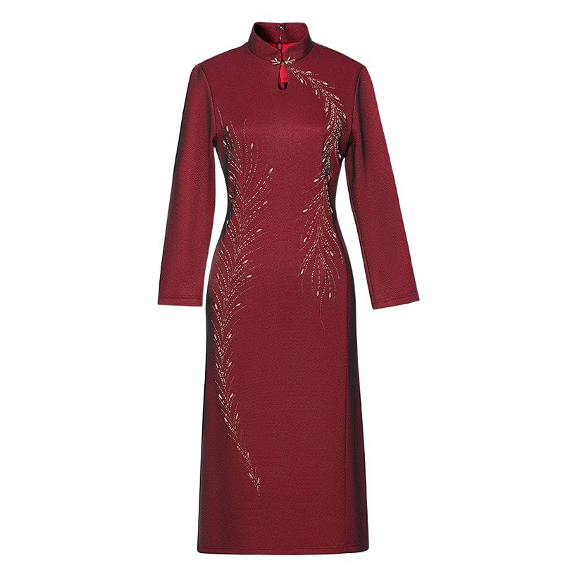 Новый зимний бархатный утолщенный костюм мамы горячий бриллиант бисер композитное сетчатое платье для женщин среднего возраста