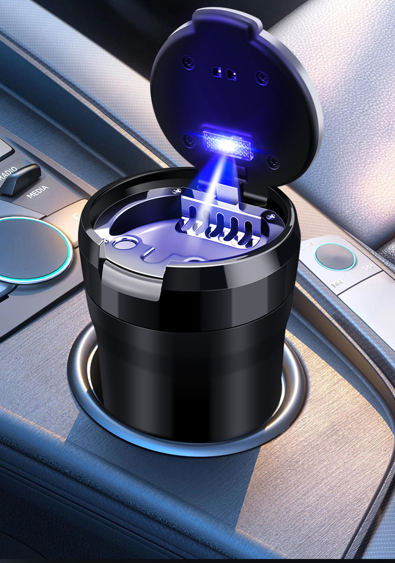 New ceramic liner multi-function with light personality ashtray car CD pattern flip ashtray car interior accessories