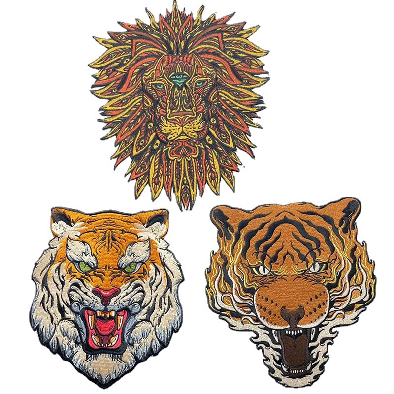 厂家直销春夏新款老虎狮子猛兽布贴刺绣补丁服装装饰贴布辅料背胶